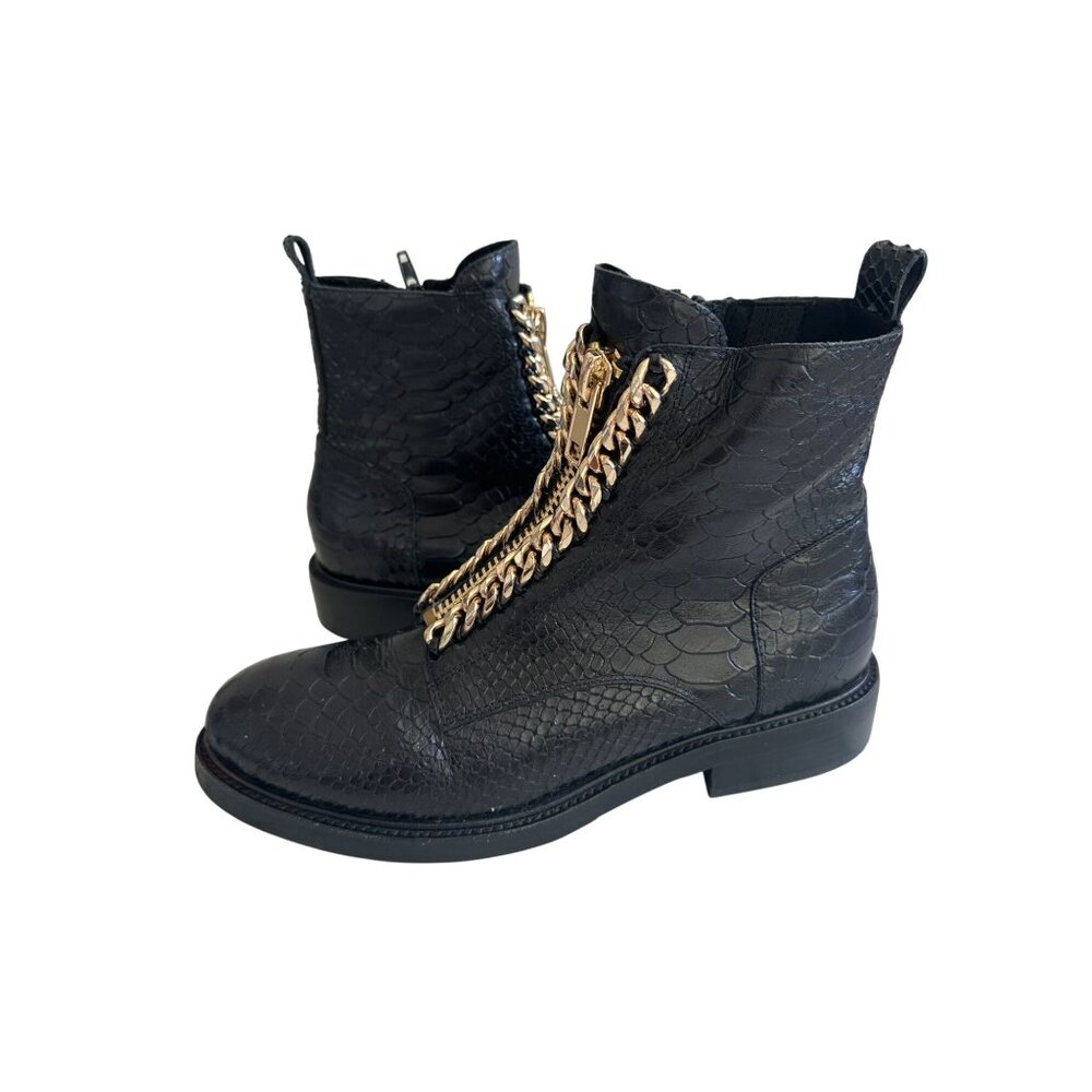 Jeffrey Campbell Black Ankle Boots with Gold Chain - Picture 5 of 9